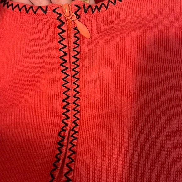 Icelandic Design M Coral Pink Red Floral Embroidered Sequin Full Zip Cardigan - Picture 9 of 13